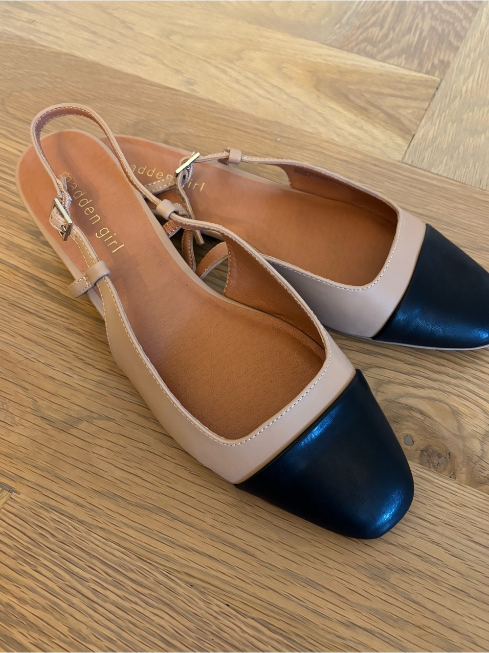 Madden Girl- Women’s Saddle Brown and Black Slingback Flats